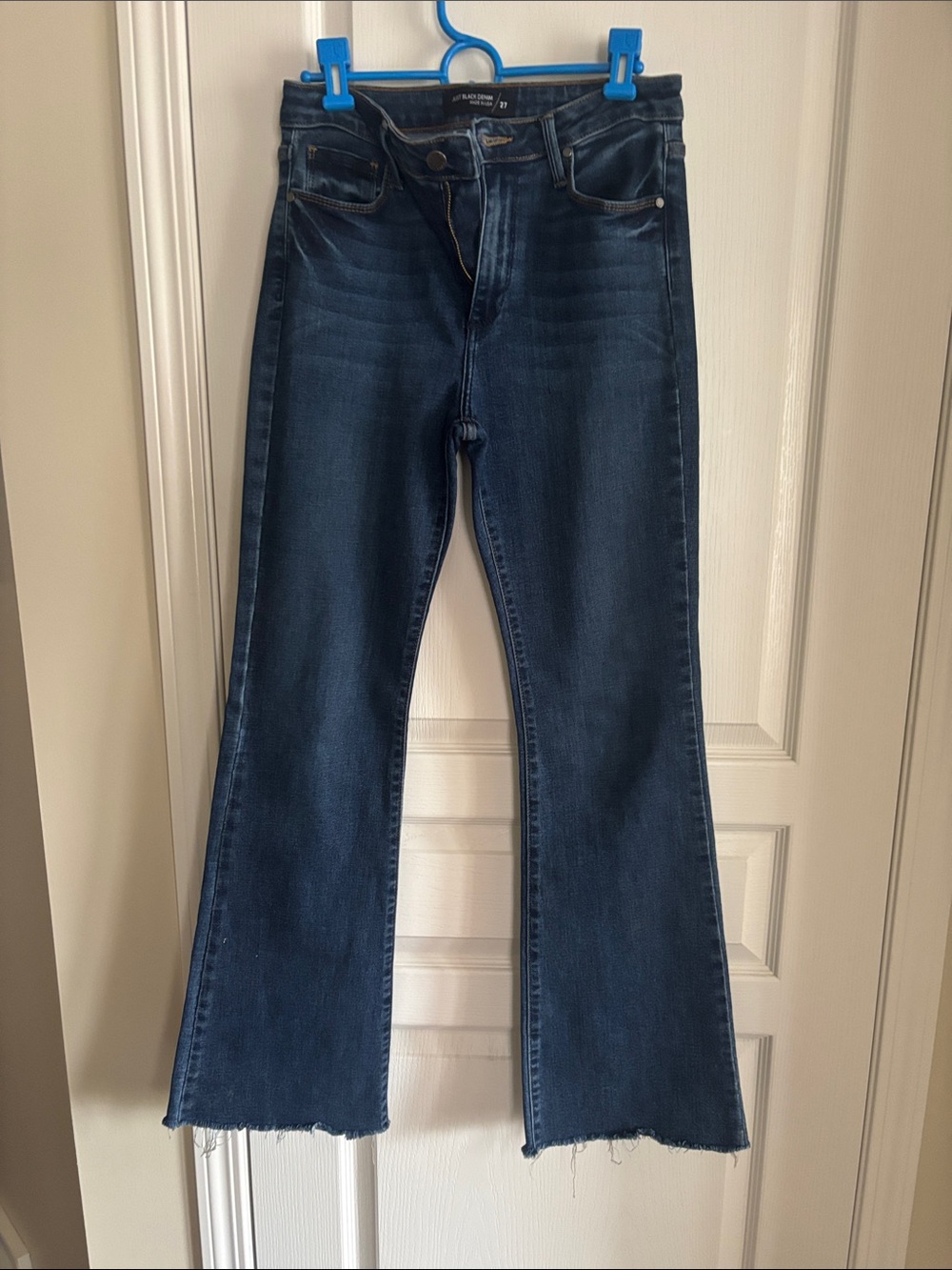 Just Black Dark Blue High-Rise Flare Jeans with Raw Hem